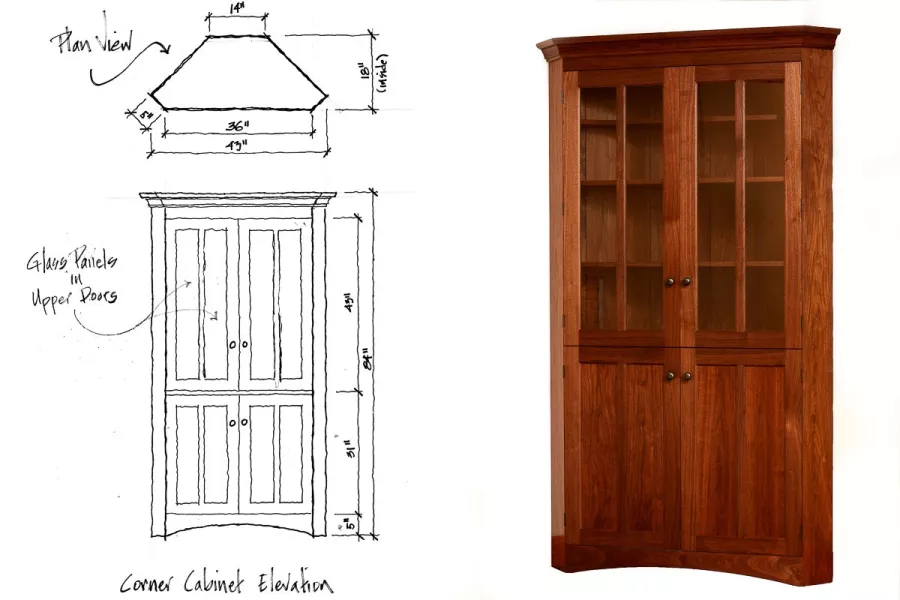 corner cabinet and its design sketch