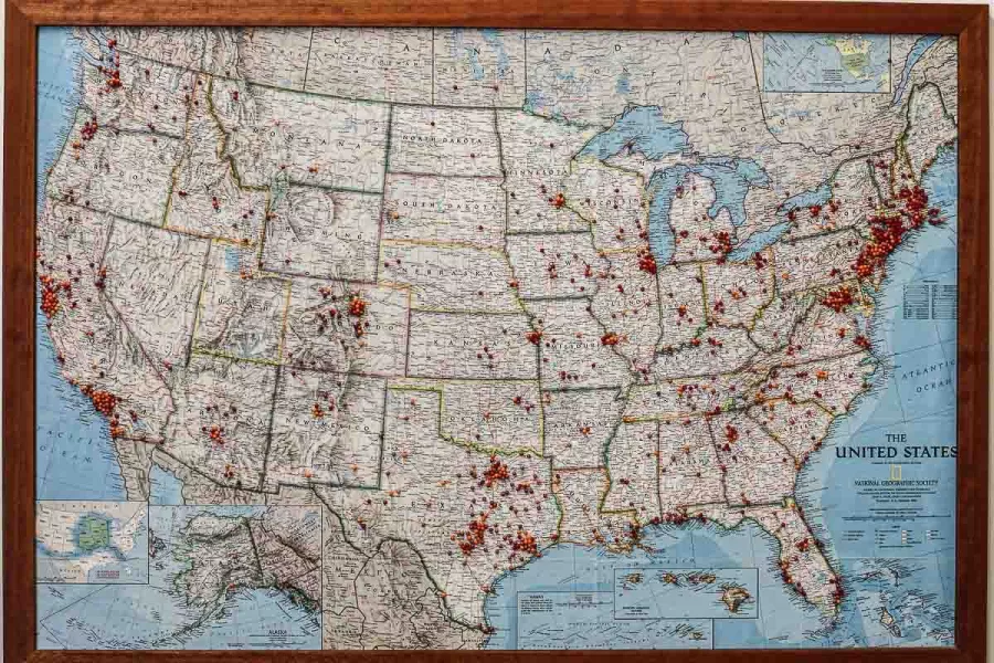 pins to mark the locations of our U.S. patrons