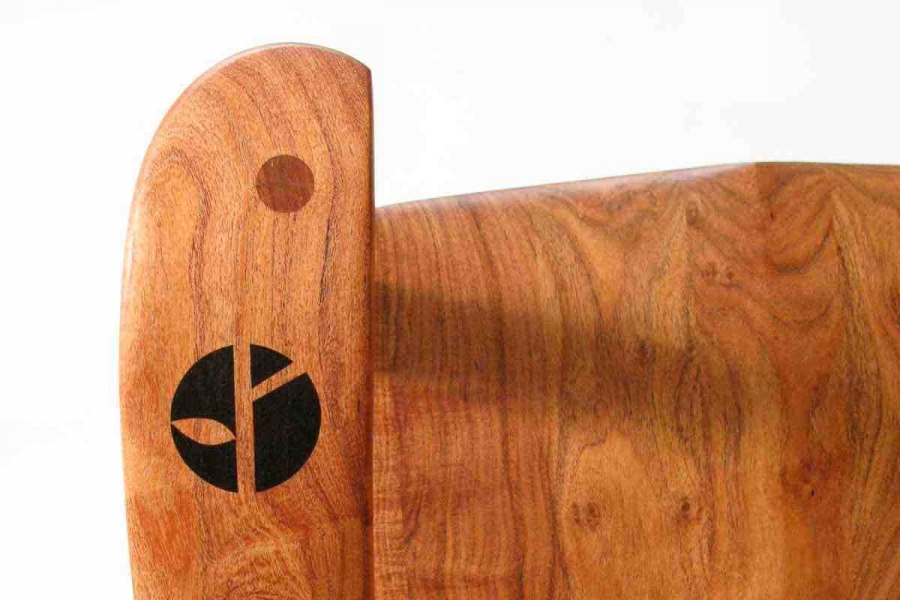 logo inlay in rocking chair arm