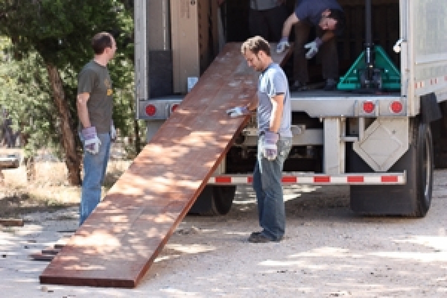 unloading mahogany for a custom trestle table