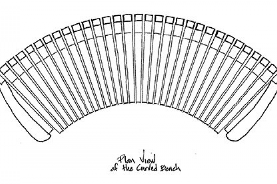drawing of curved bench, overhead view