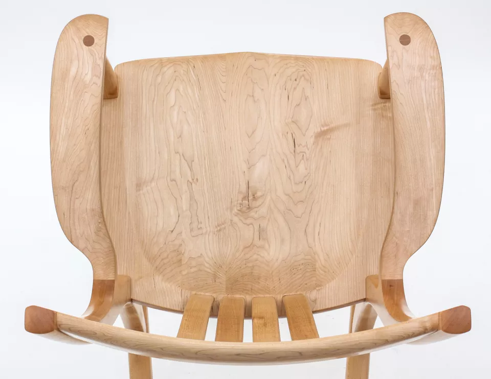 maple rocking chair seat, overhead closeup