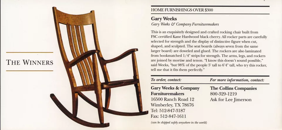 Weeks Rocking Chair, winner page