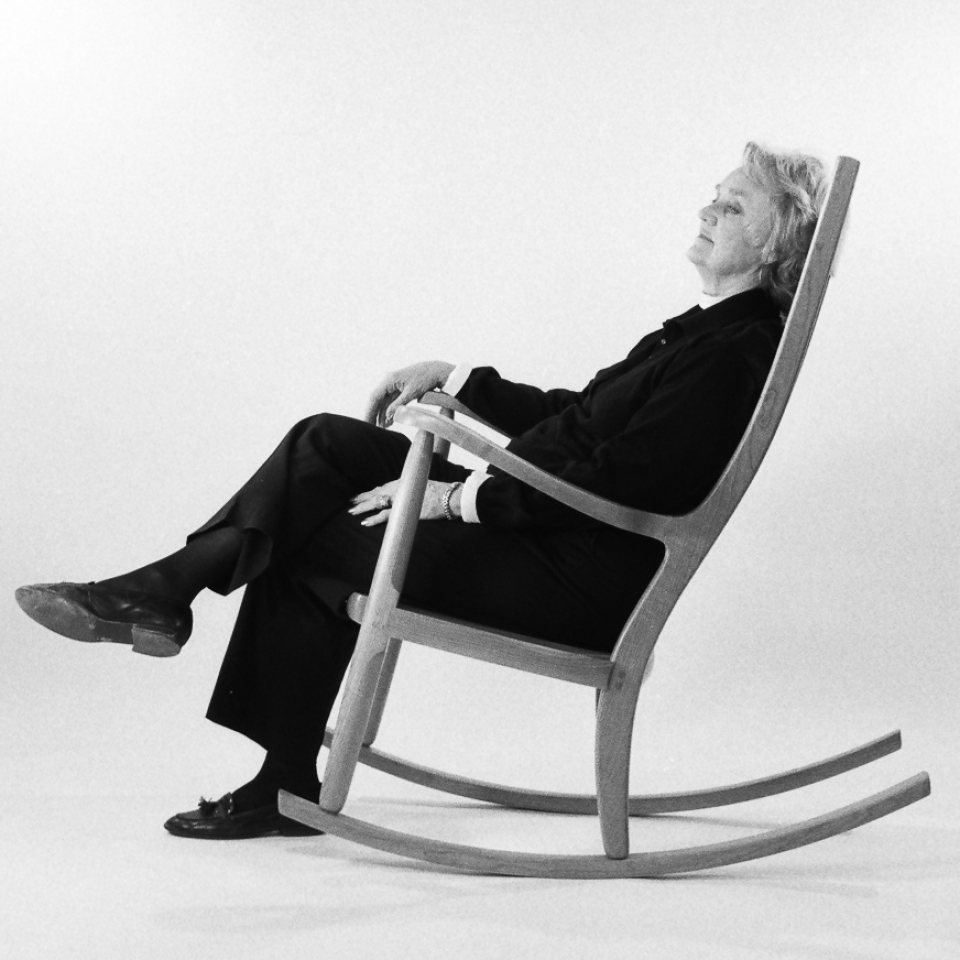 rocking chair and person, B&W 8
