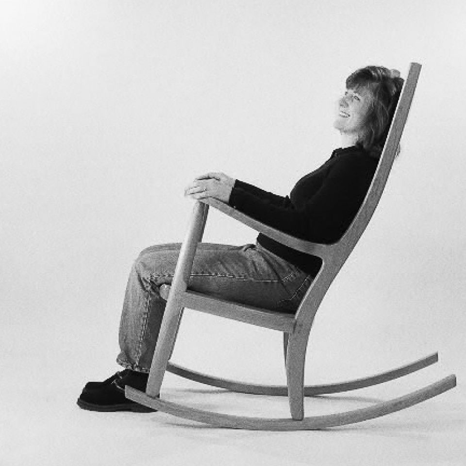 rocking chair and person, B&W 4