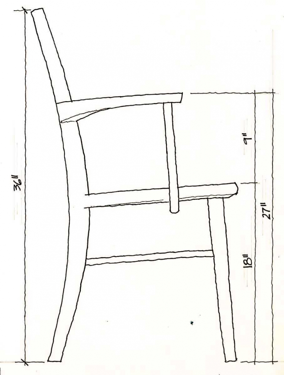 dimension drawing of Williams arm chair