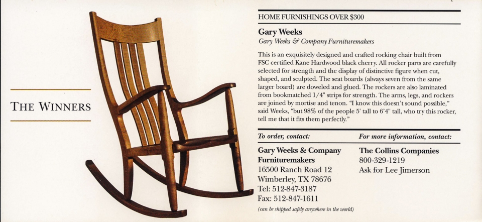 Weeks Rocking Chair, winner page