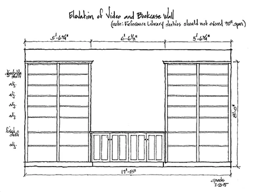 drawing of conference room bookshelf wall elevation