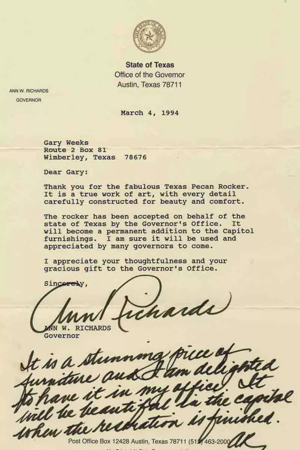 a letter from Ann Richards