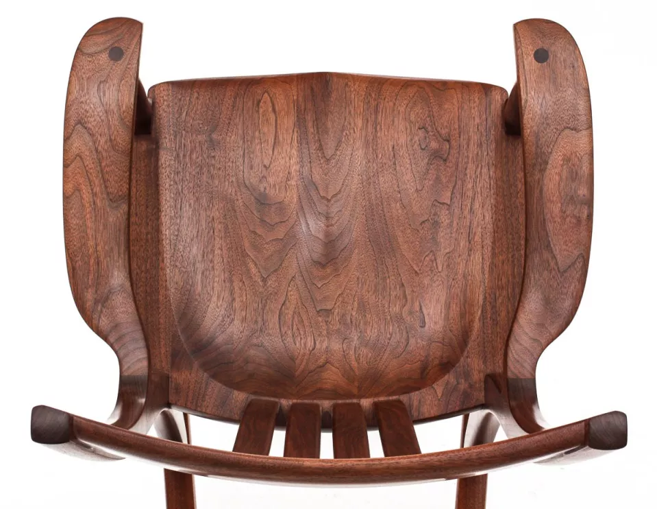 walnut rocking chair seat, overhead view