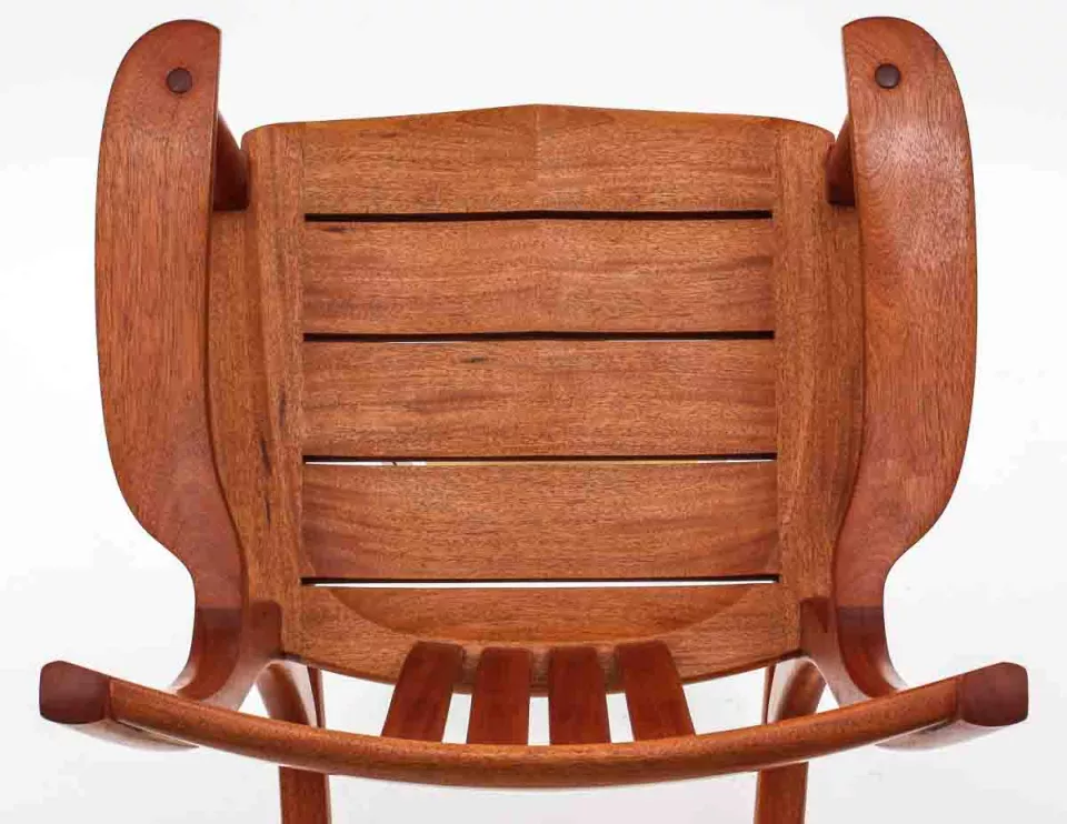 mahogany rocking chair seat, overhead view