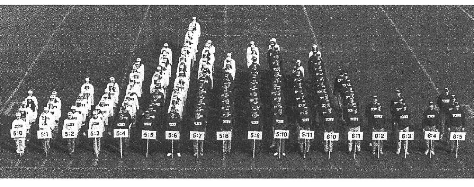 students organized by height, overhead view