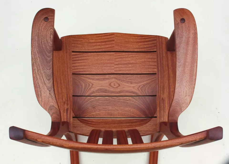 sapele rocking chair seat overhead view