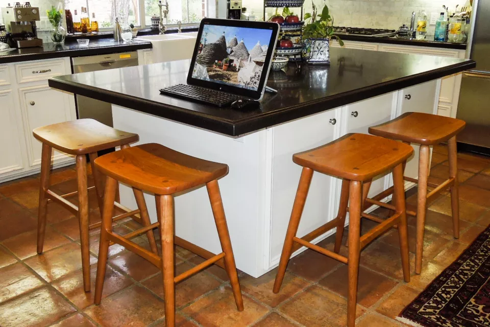 four Berry barstools, on two sides of kitchen counter