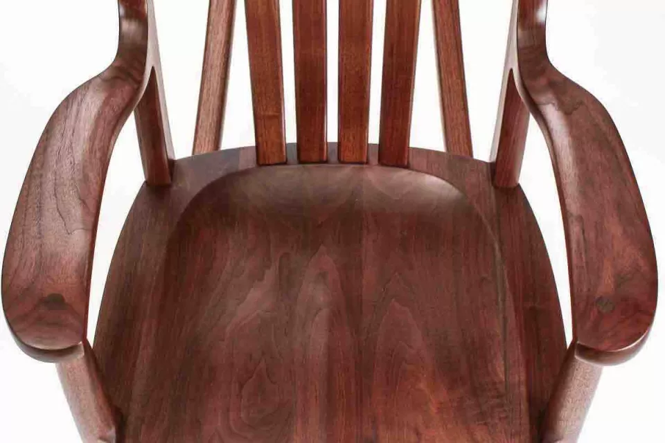 walnut rocking chair seat, overhead closeup