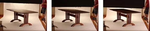 trestle table top in three different photo light sets