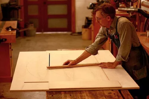 Gary drawing a circle with a trammel