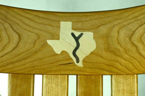 Rocking chair inlay, y-snake brand on Texas