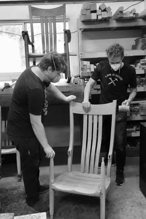 Shawn and Peter Assembling Rocking Chair