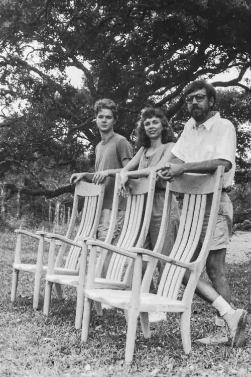 Noah, Gary, Leslie with rocking chairs