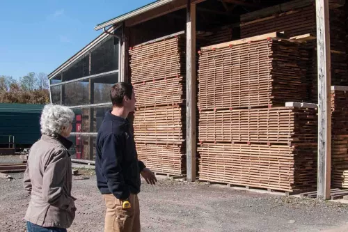 lumber stacked neatly in air drying sheds