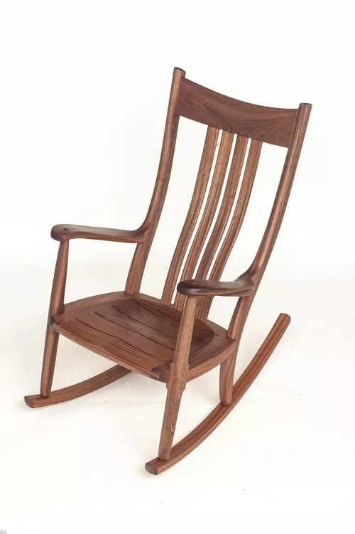 Sapele wood porch rocker front quarter overhead view