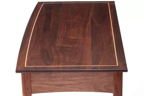 stringing in bow front writing desk top