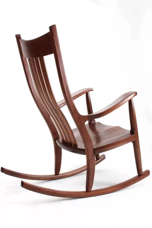 walnut rocking chair, back quarter view