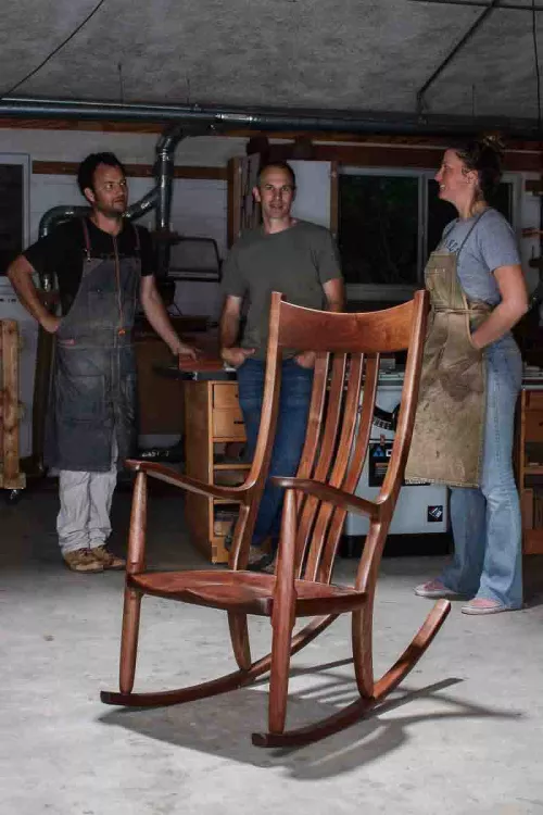 Will, Austin, and Autumn with walnut rocking chair