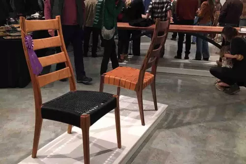 dining chairs and ribbon at Texas Furnituremakers Show