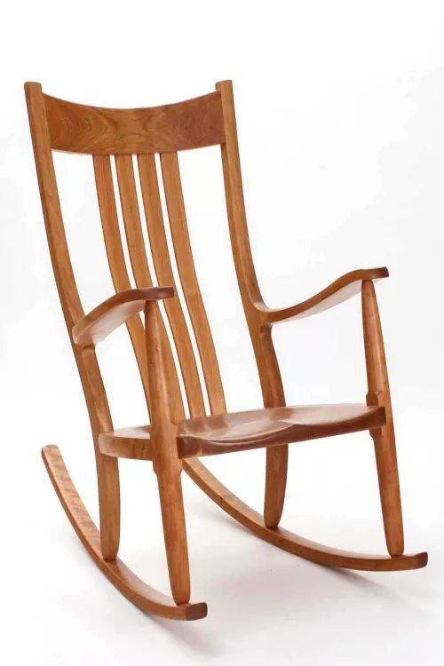cherry rocking chair, front quarter view