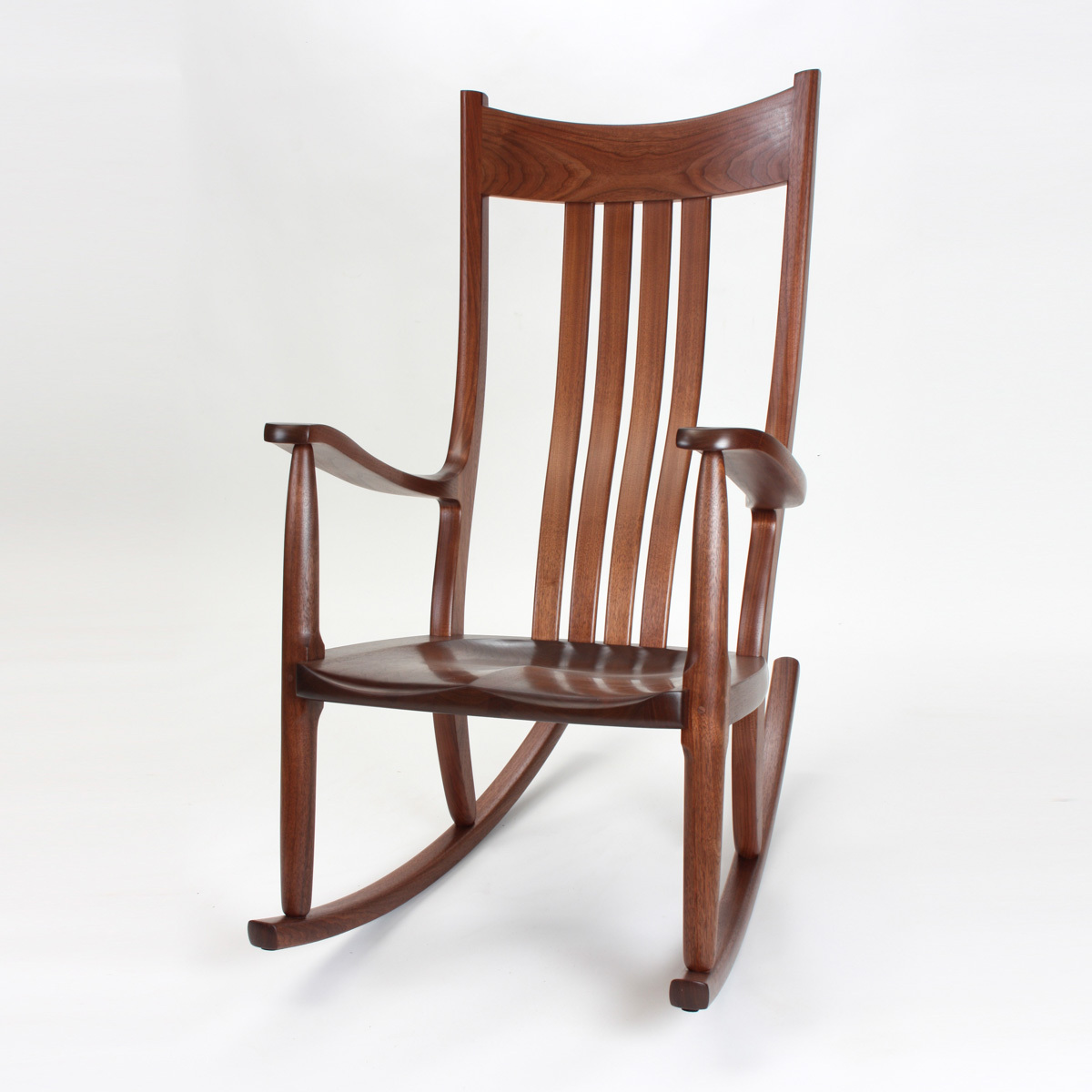 walnut rocking chair front quarter view