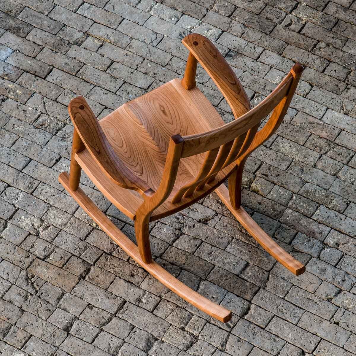 cherry rocking chair, overhead view