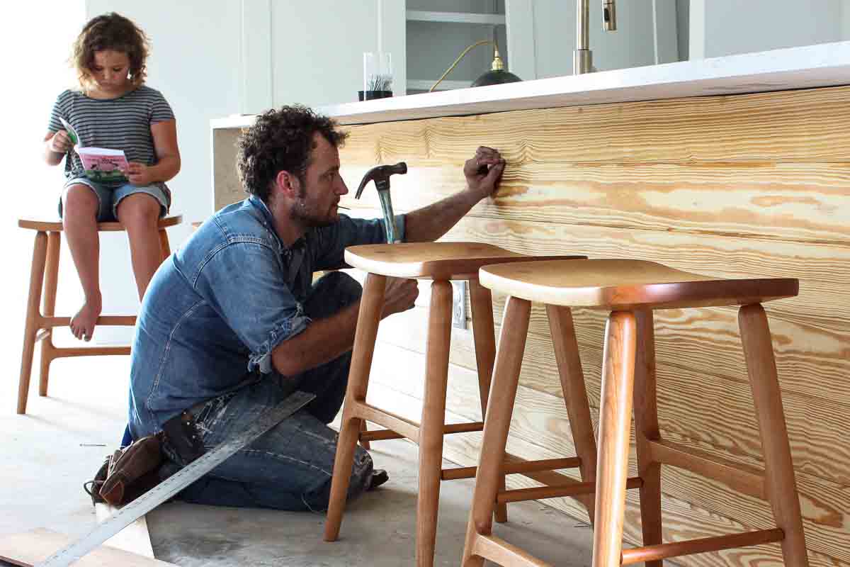 Will and Ave, preparing a bar for Berry barstools