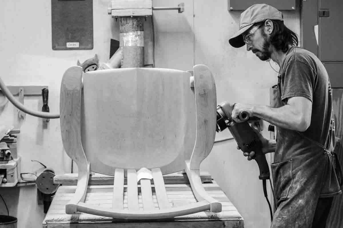 Bonner sculpting a rocking chair