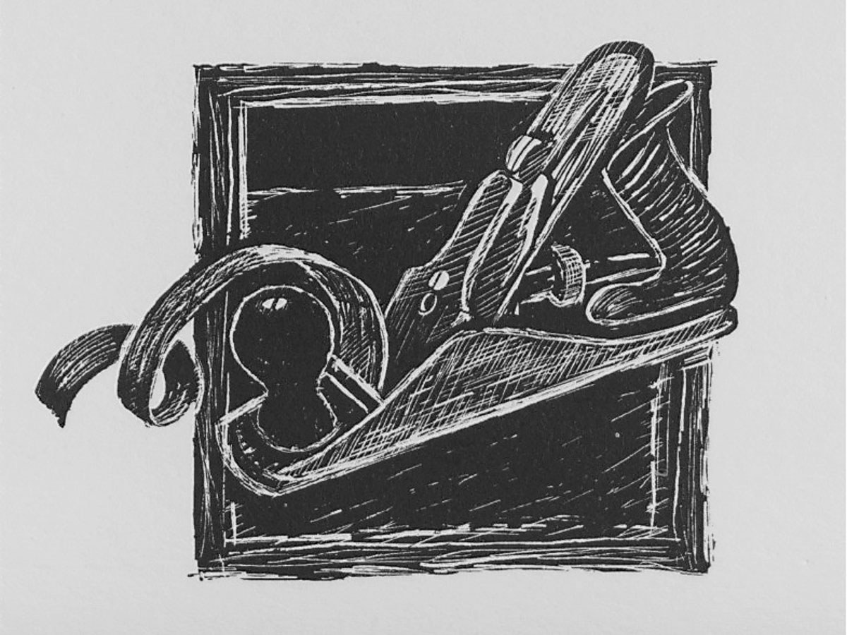 Hand Plane scratch board art