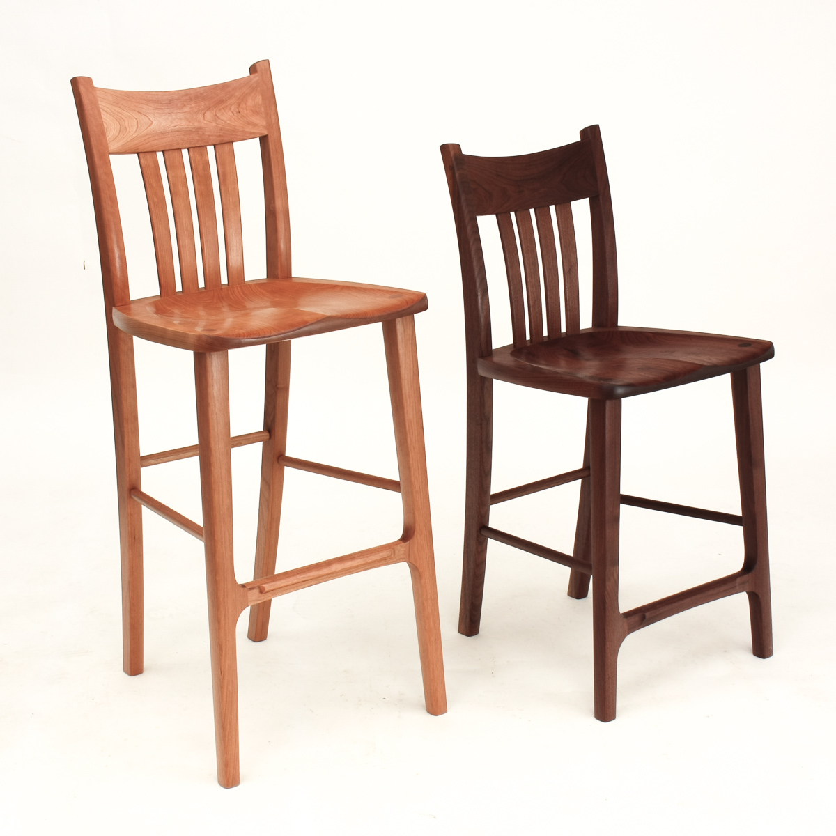 Two Heflin Barstools cherry and walnut