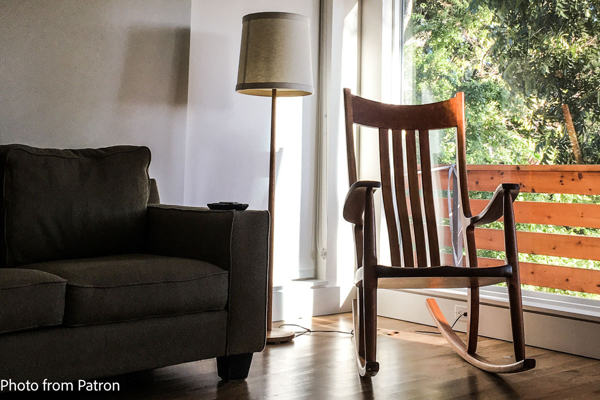 Cherry Rocker by Window and Couch