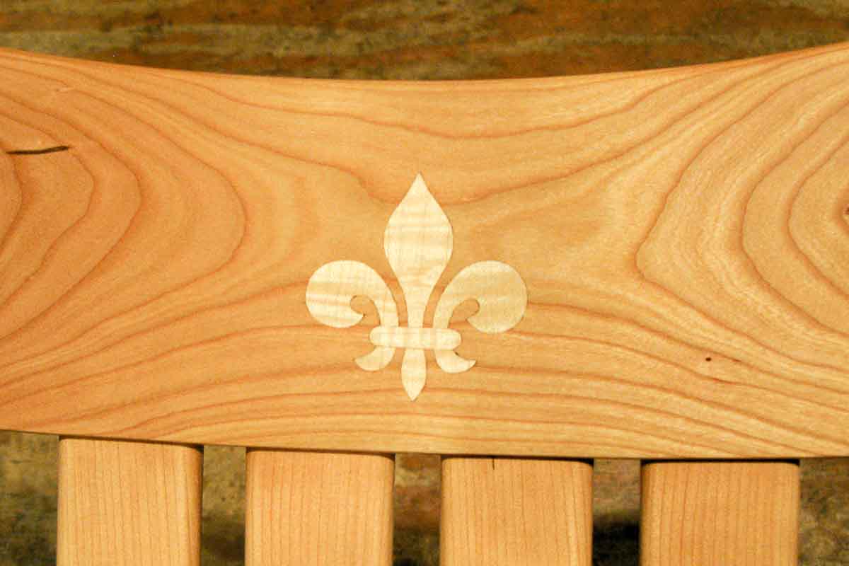 Rocking chair inlay, fleur de lis