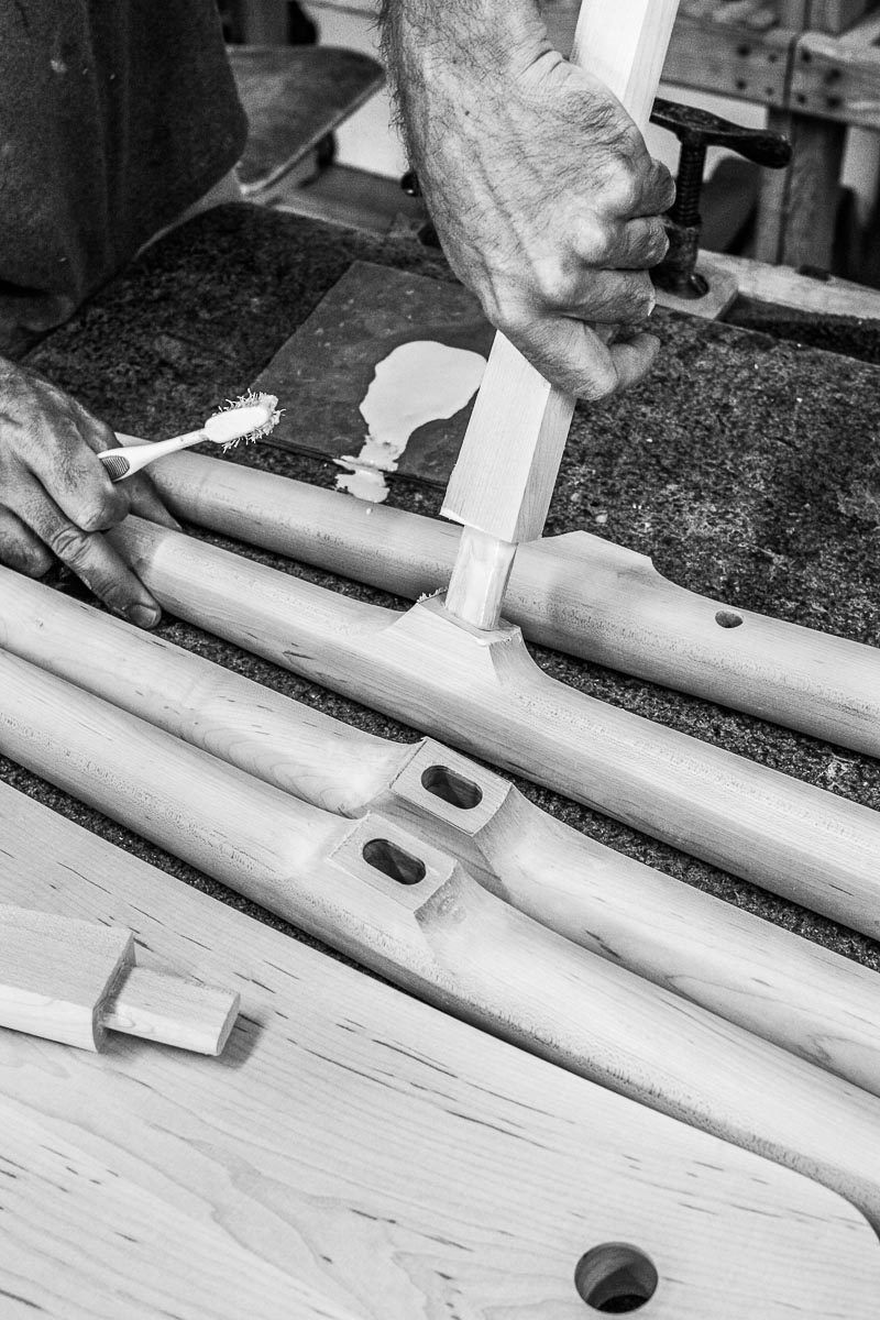 assembling barstool, close up view