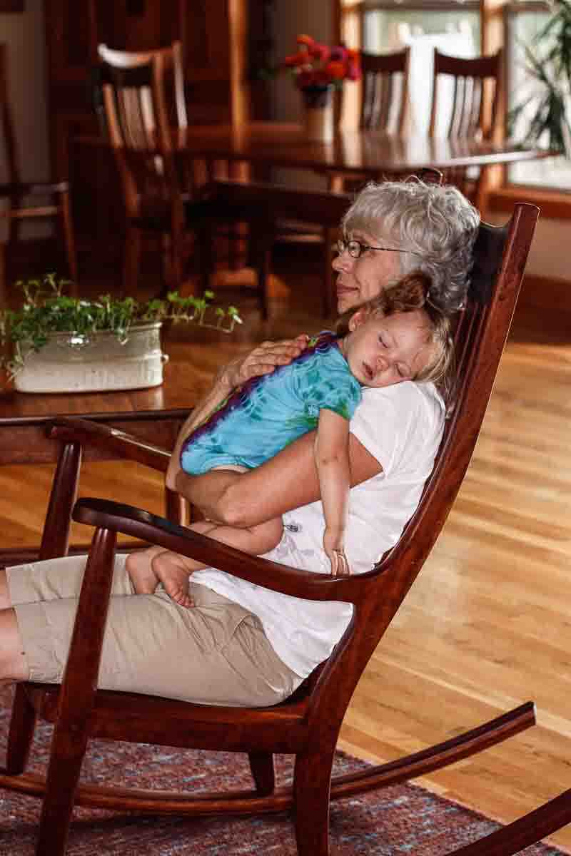 Leslie and baby Wiley in rocking chair