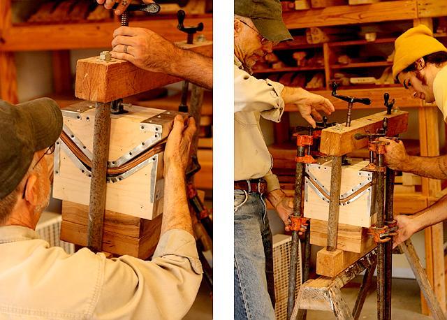 Gary and John Michael pressing curved veneer forms