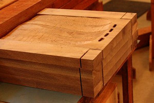 stack of dining chair seats, mortised for splats